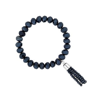 Navy beaded tassel stretch bracelet